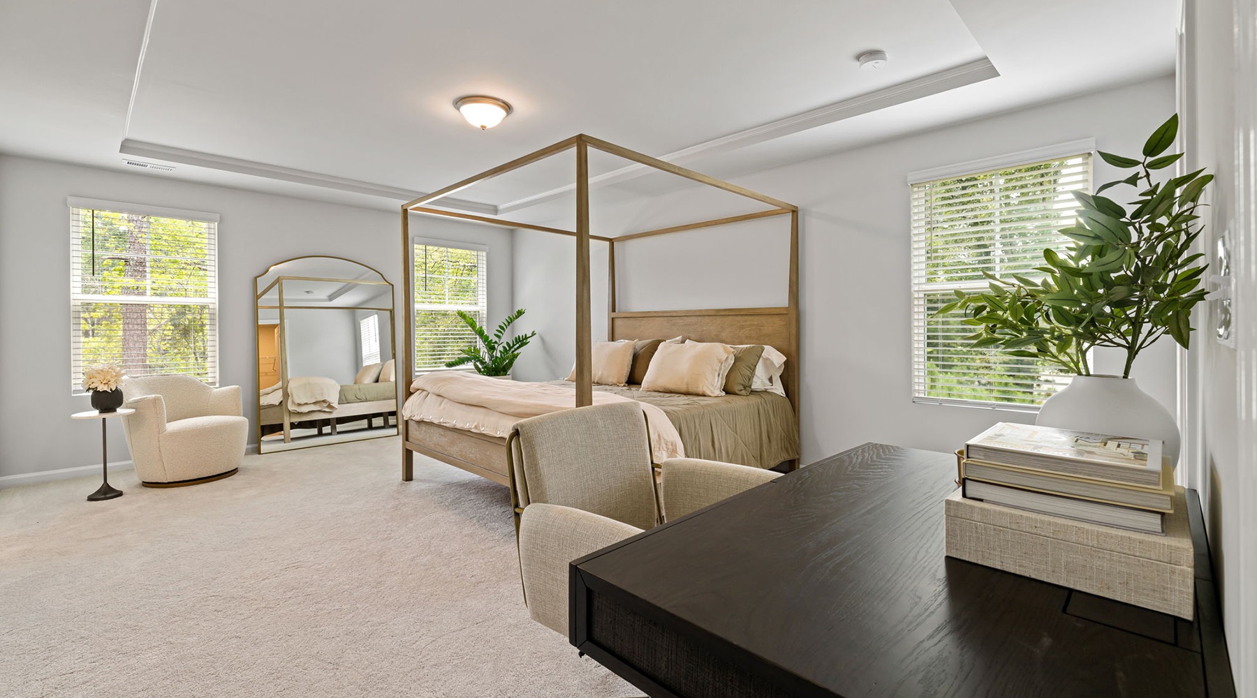 bedroom with large bed and table